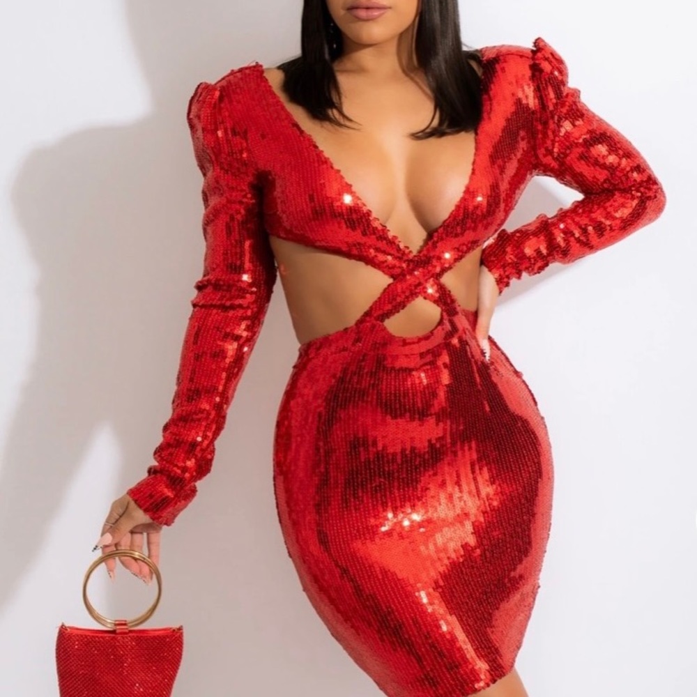 Red sequins dress